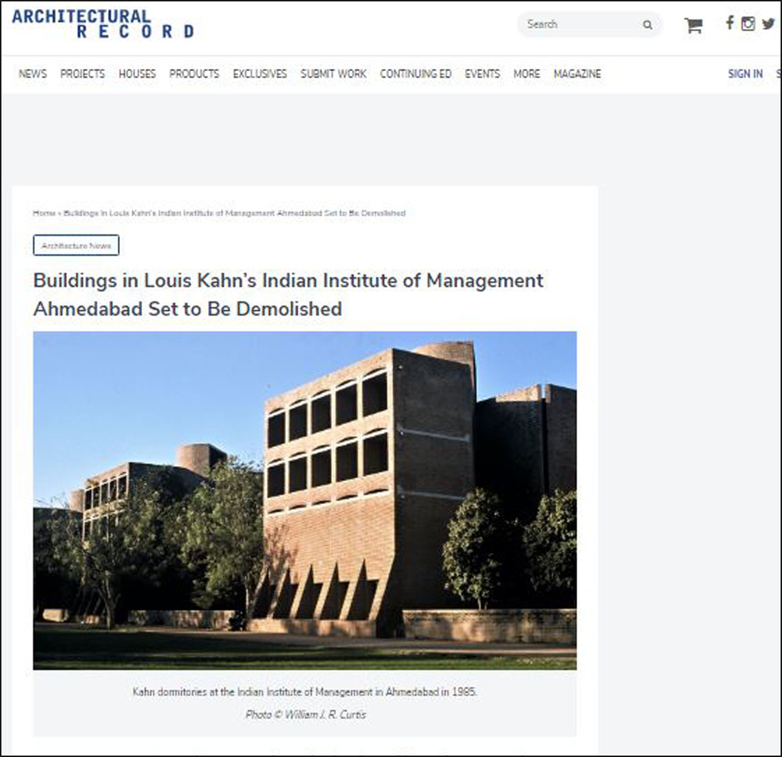 Buildings in Louis Kahn?s Indian Institute of Management Ahmedabad Set to Be Demolished, architectural record -